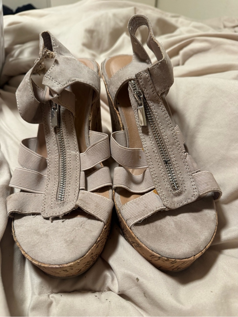 torrid Beige/Taupe Cork-Platform Zip Wedge Sandals
